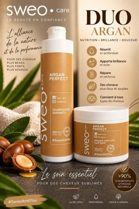 Duo de Soins Capillaires Argan-Shampoing et Masque 500 ml