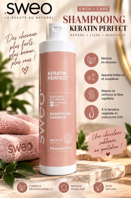 Shampoing Kératine Sweo 500 ml - réparation & lissage