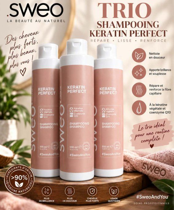 Trio de Shampoings Kératine Sweo Care 3x500ml
